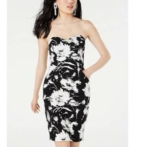NWOT B Darlin Black & White Floral Strapless Midi Dress w/ Pockets